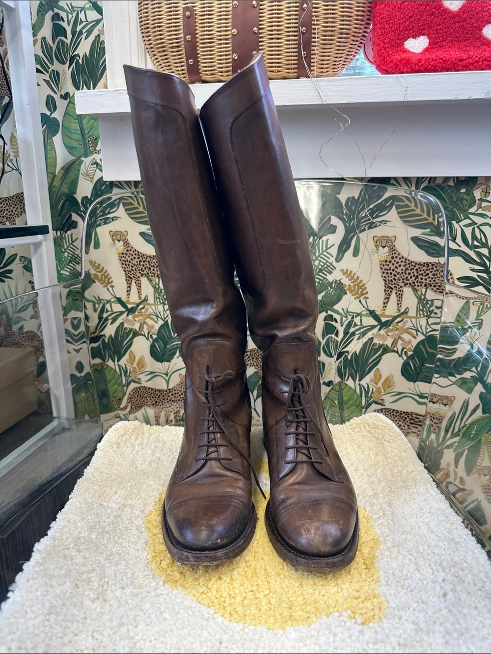 Gucci Classic Brown Leather Lace-Up Riding Boots 39.5